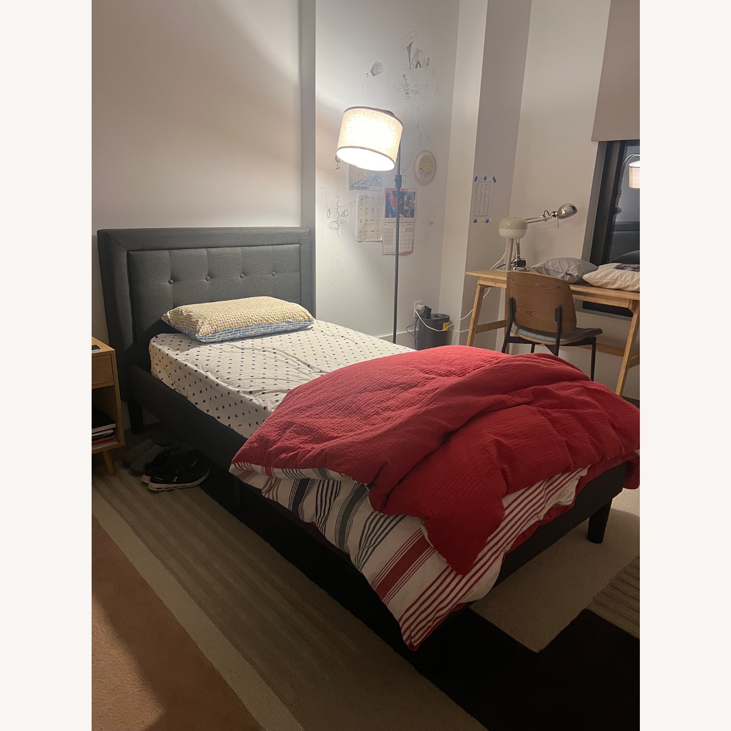 Dark Gray Fabric Twin Bed - image-4