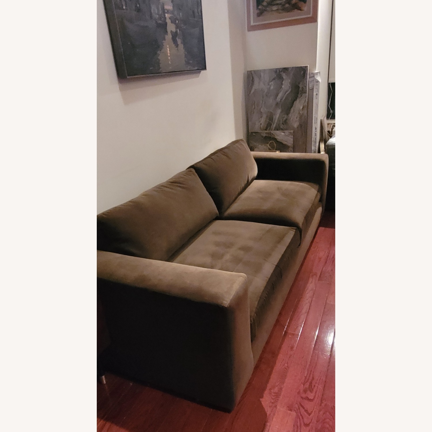 Crate & Barrel Oceanside Sofa Velvet Como Olive - image-2