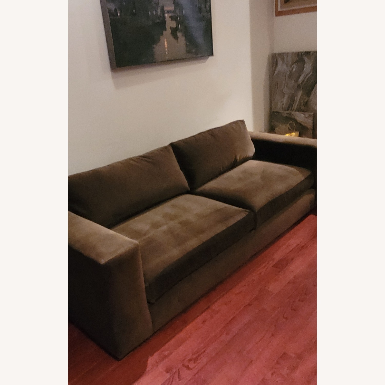 Crate & Barrel Oceanside Sofa Velvet Como Olive - image-4