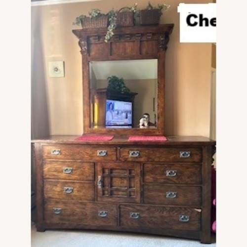 Used Hampton Row Dark Brown Wood Dresser & Mirror for sale on AptDeco