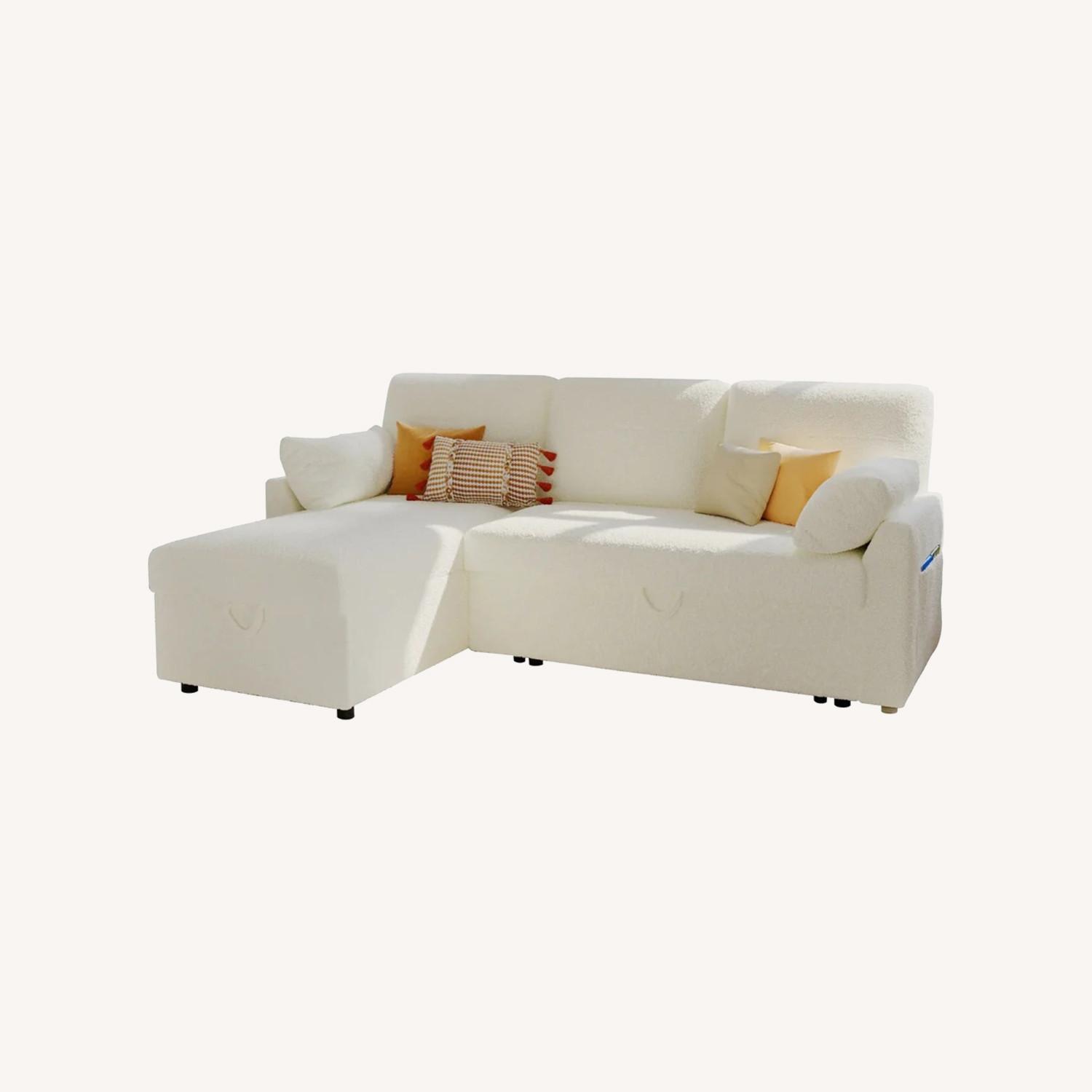 AmeriHome White Fabric Sleeper Sofa - image-0