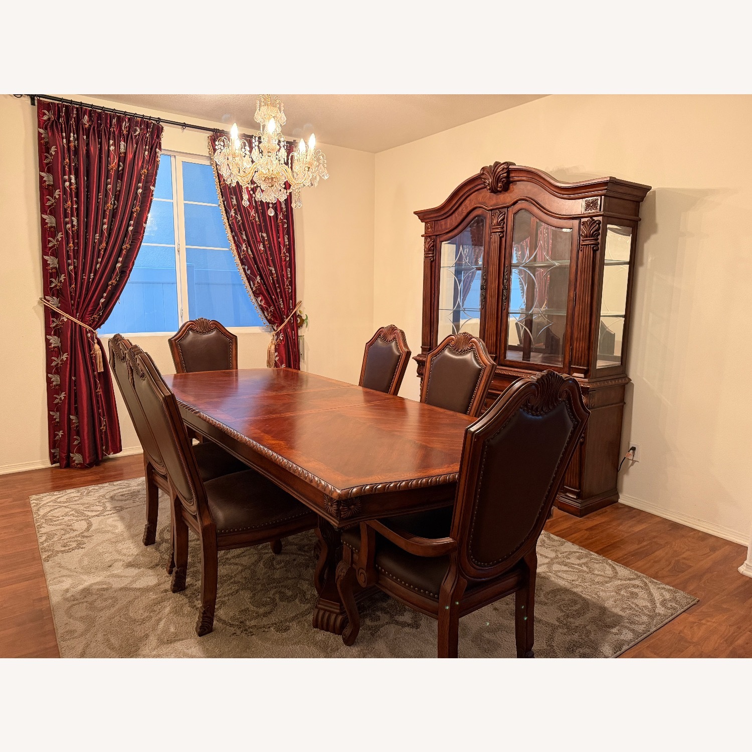 Ashley Wood China Cabinet Display Hutch with Lights - image-1