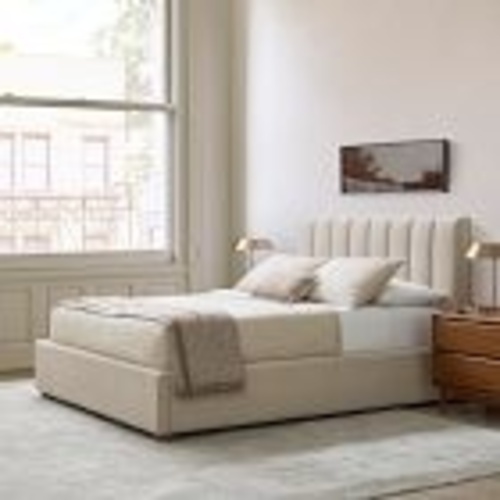Used West Elm Natural Emmett Channeled Low Profile Bed for sale on AptDeco