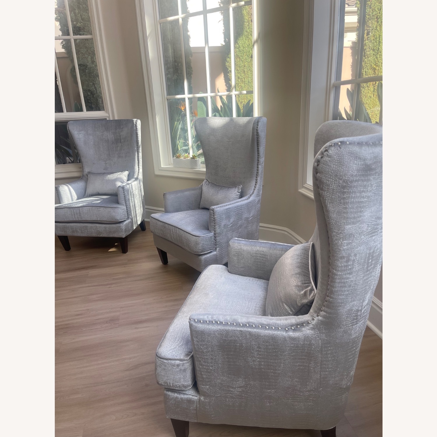 Light Gray Velvet Armchair Wingback Accent Chairs - image-1