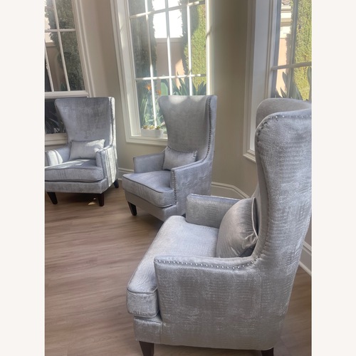 Used Light Gray Velvet Armchair Wingback Accent Chairs for sale on AptDeco
