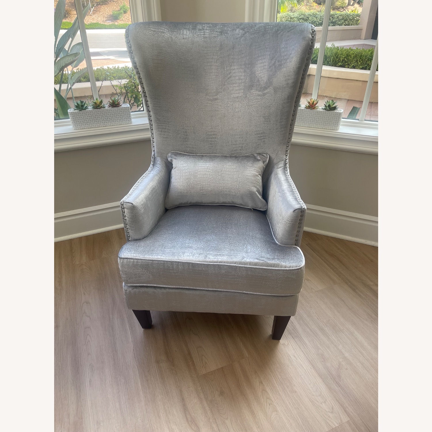 Light Gray Velvet Armchair Wingback Accent Chairs - image-3