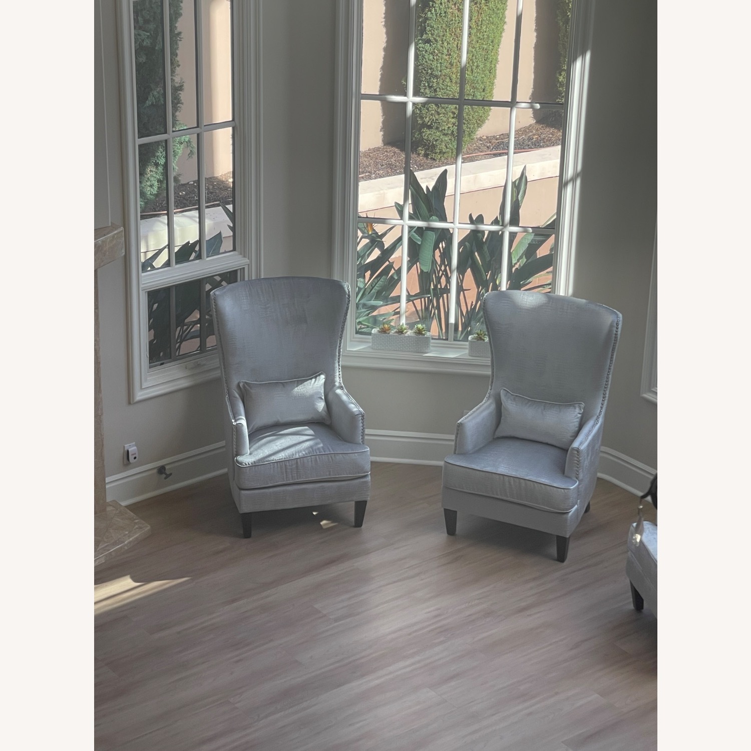 Light Gray Velvet Armchair Wingback Accent Chairs - image-2