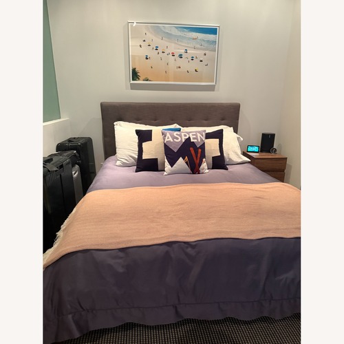 Used West Elm Blue Fabric Queen Bed for sale on AptDeco