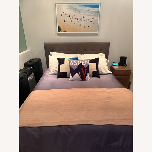 Used West Elm Blue Fabric Queen Bed for sale on AptDeco