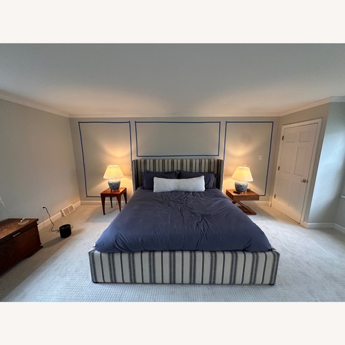 Used Arhaus Wyller King Bed in Natural Sophie Chia Stripe for sale on AptDeco