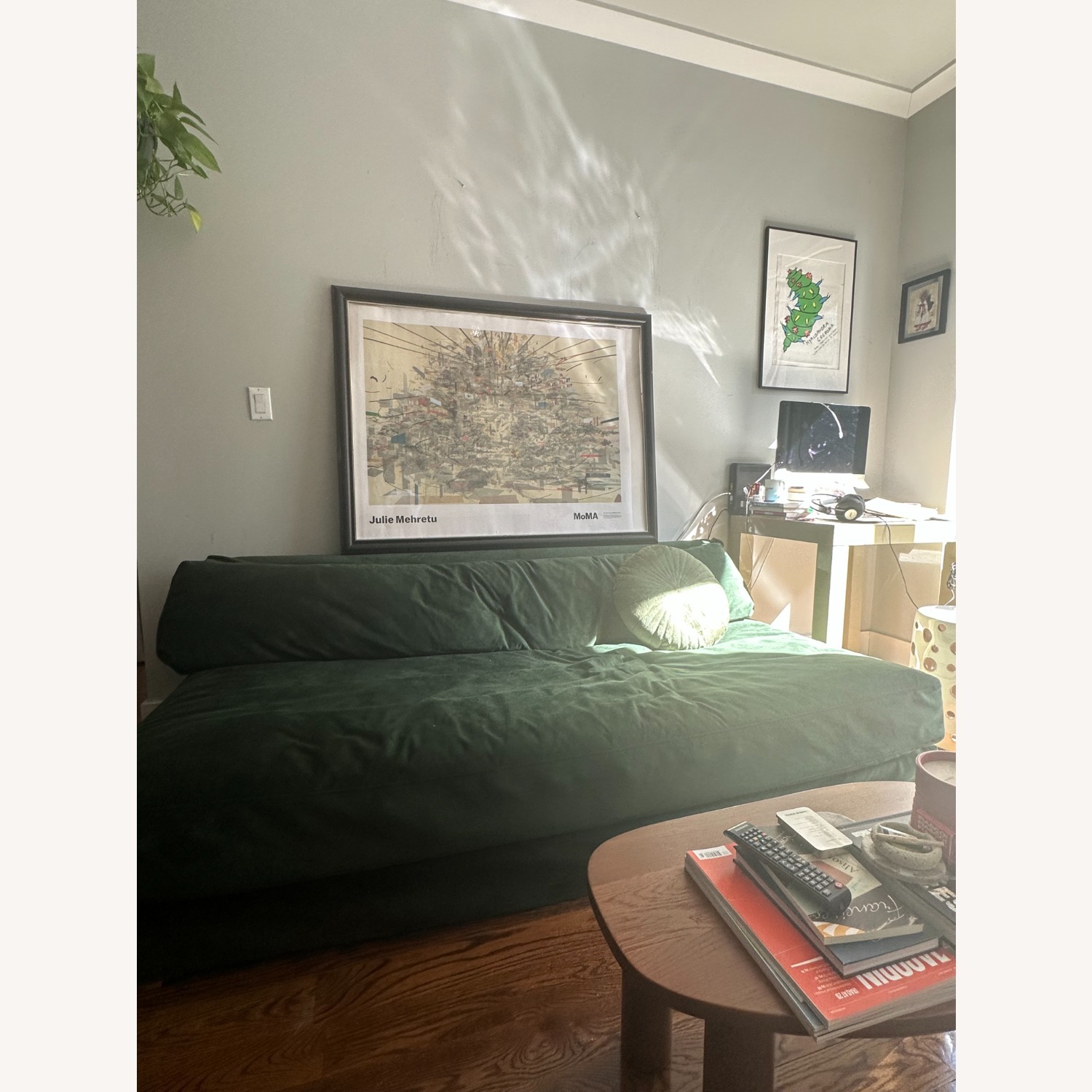 CB2 Piazza Green Velvet 3+ Seater Sofa - image-2