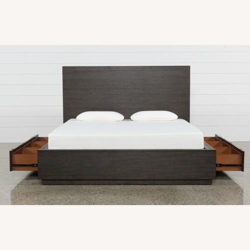 Used Living Spaces Dark Wood Queen Bed for sale on AptDeco