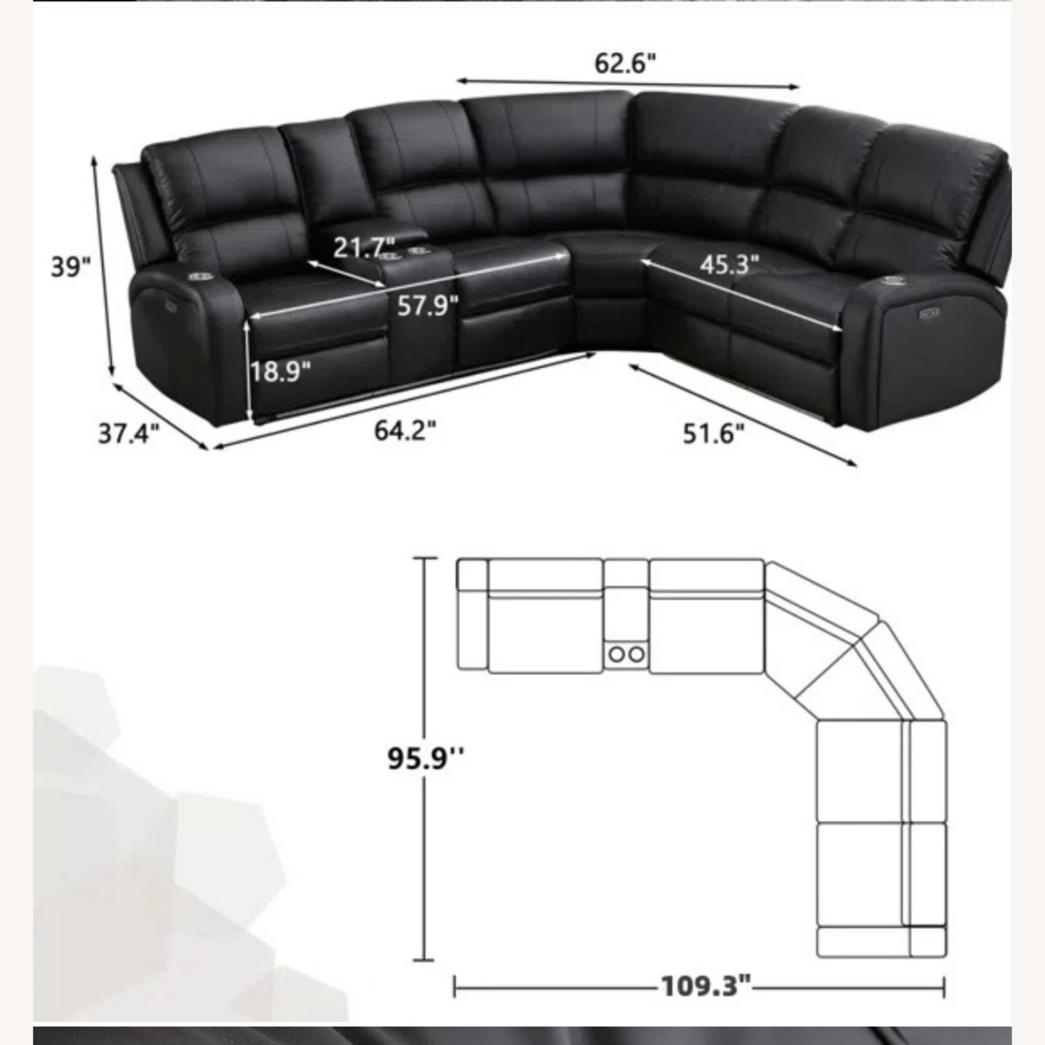 Wayfair Black Faux Leather 3+ Seater Sofa - image-5