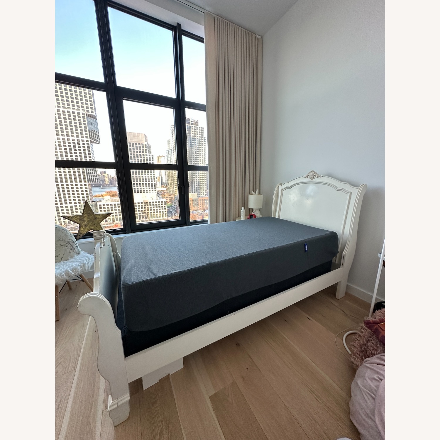 Vintage/Antique White Wood Twin Bed - image-1