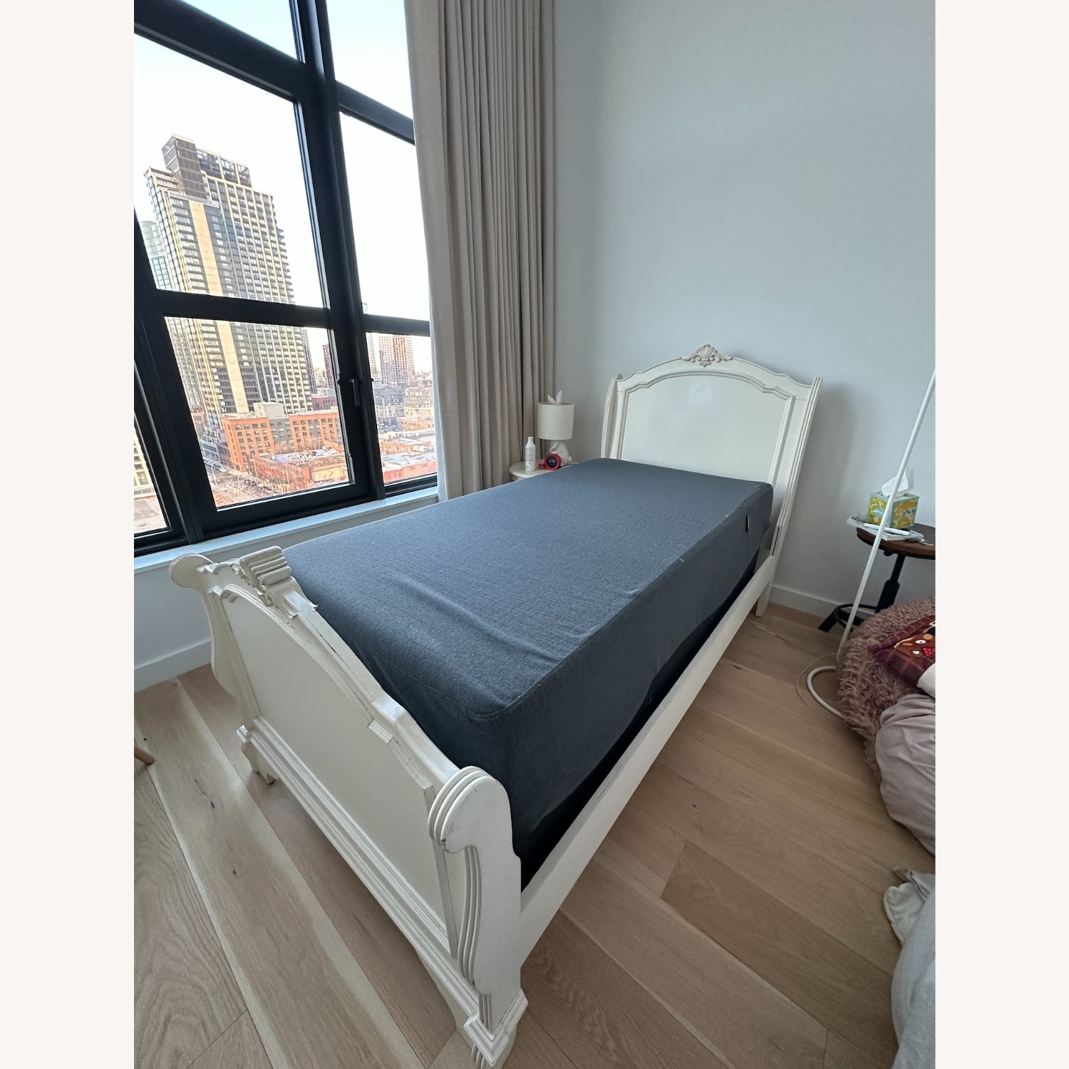 Vintage/Antique White Wood Twin Bed - image-2