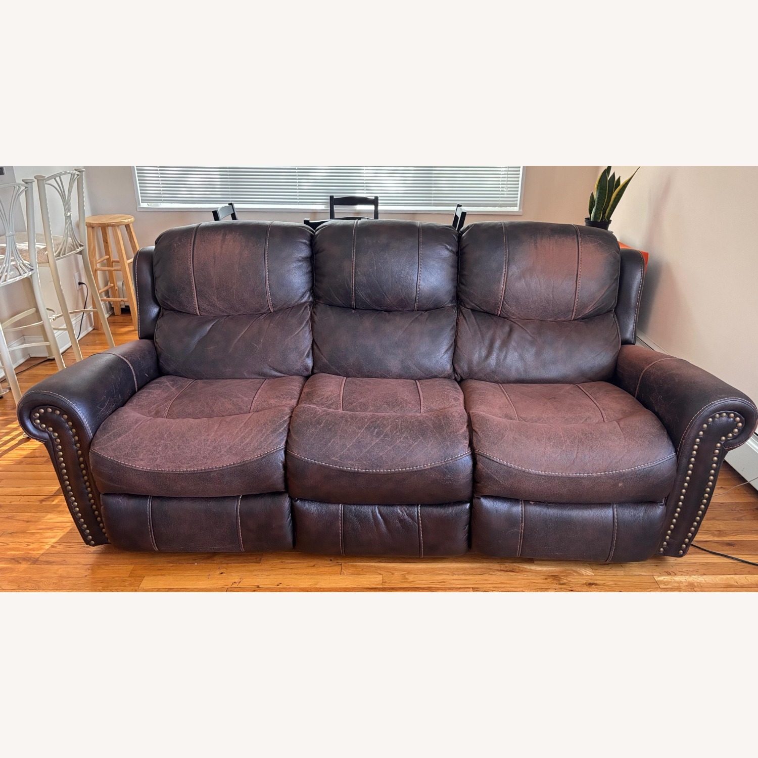 Dark Brown Leather 3+ Seater Reclining Sofa - image-1
