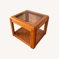 Light Brown Wood Side Glass Top Tables