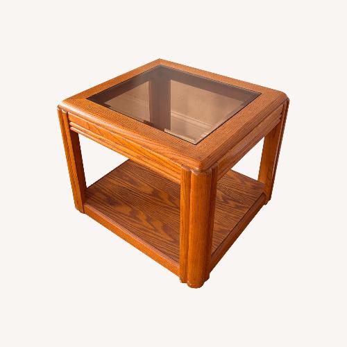 Used Light Brown Wood Side Glass Top Tables for sale on AptDeco