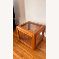 Light Brown Wood Side Glass Top Tables
