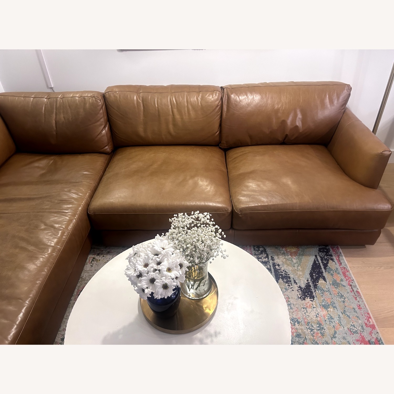 West Elm Light Brown Leather 2 Piece Sectional - image-5
