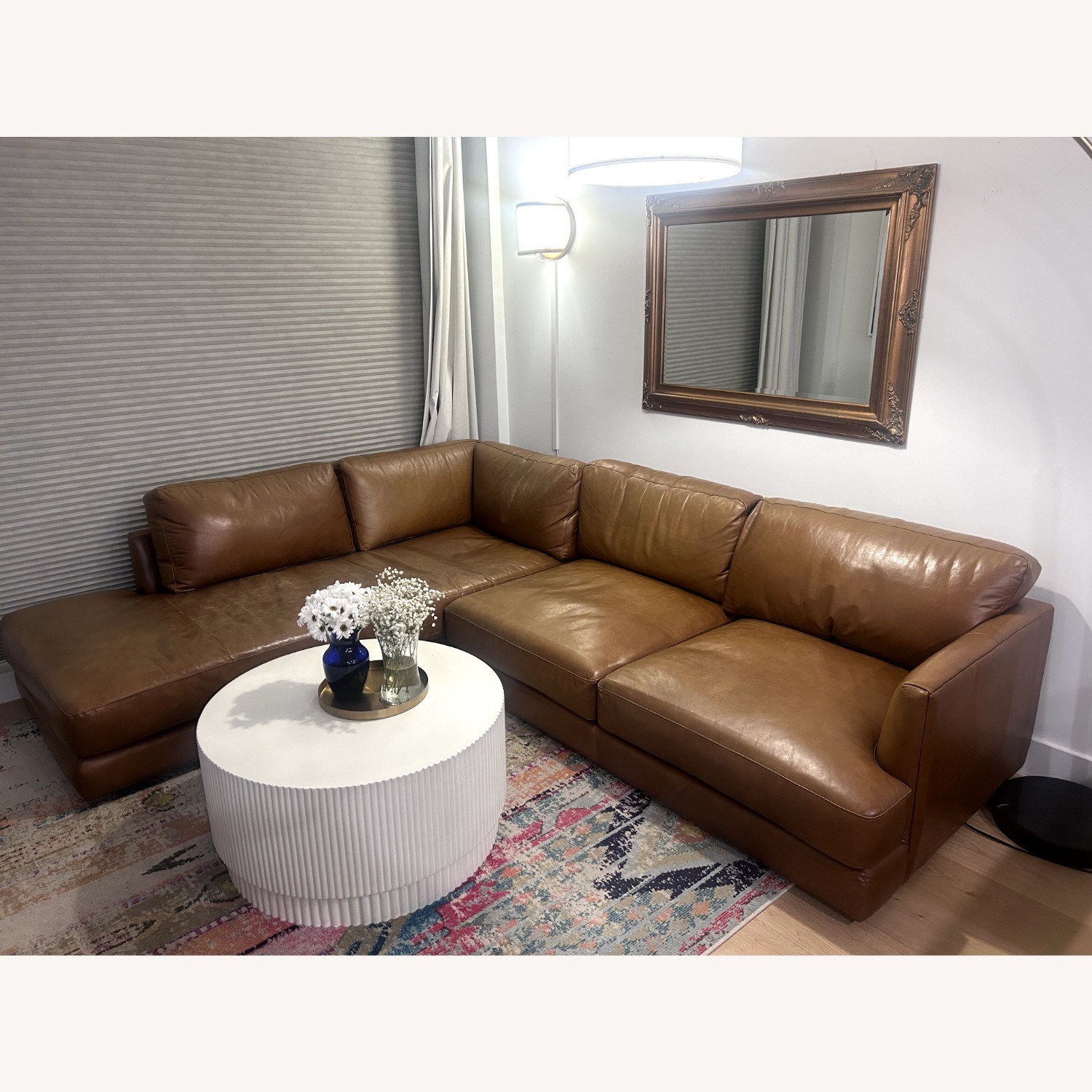 West Elm Light Brown Leather 2 Piece Sectional - image-1