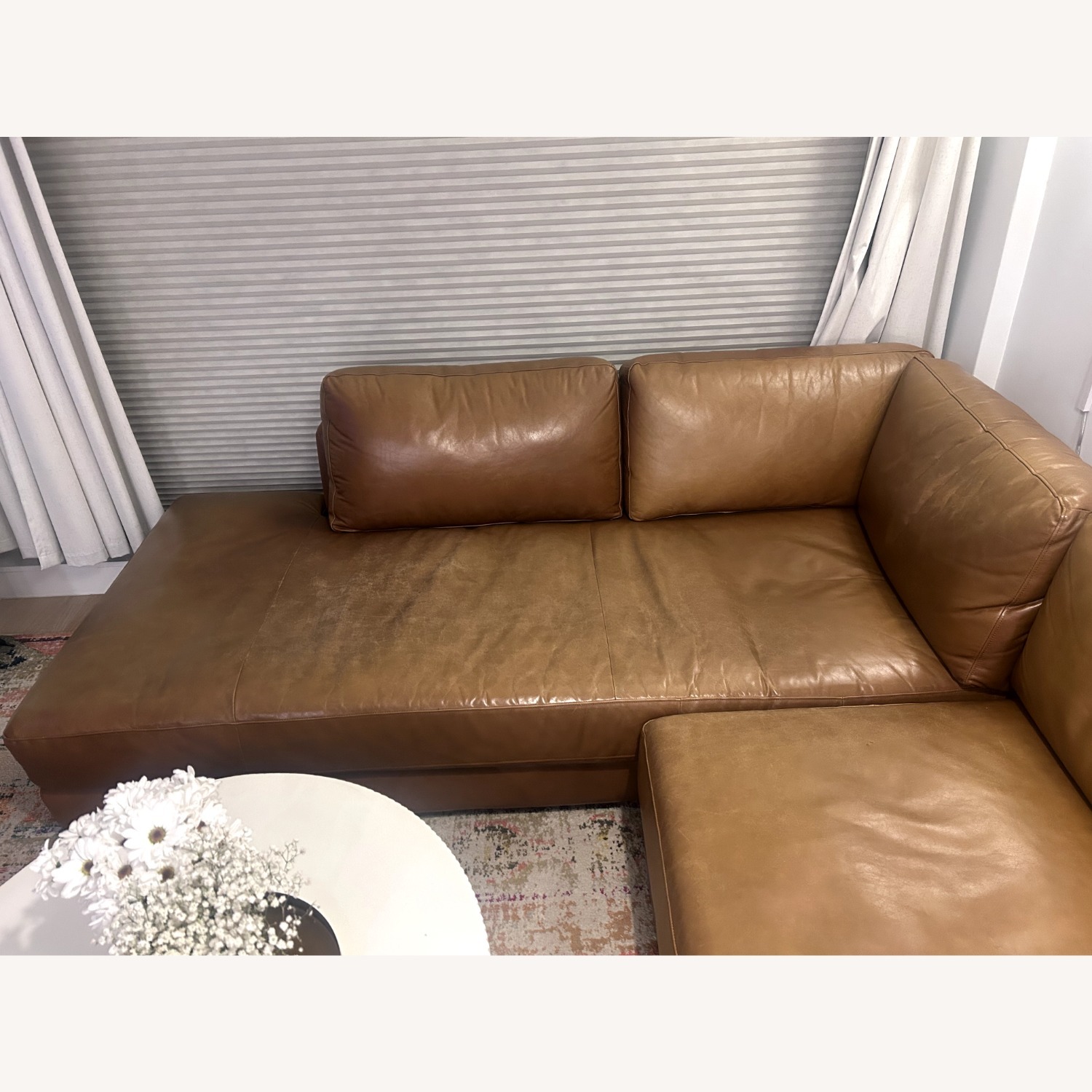 West Elm Light Brown Leather 2 Piece Sectional - image-4