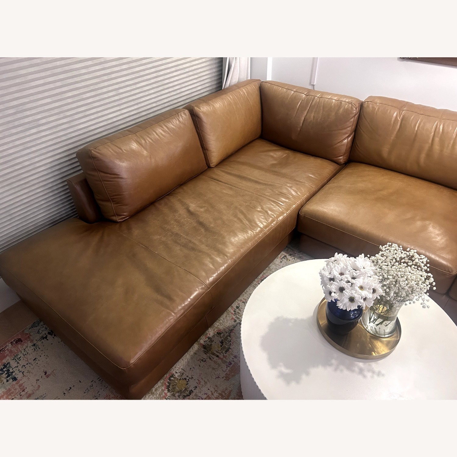 West Elm Light Brown Leather 2 Piece Sectional - image-6