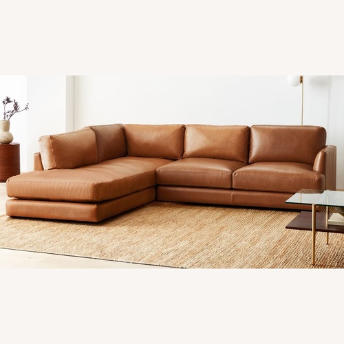 Used West Elm Light Brown Leather 2 Piece Sectional for sale on AptDeco