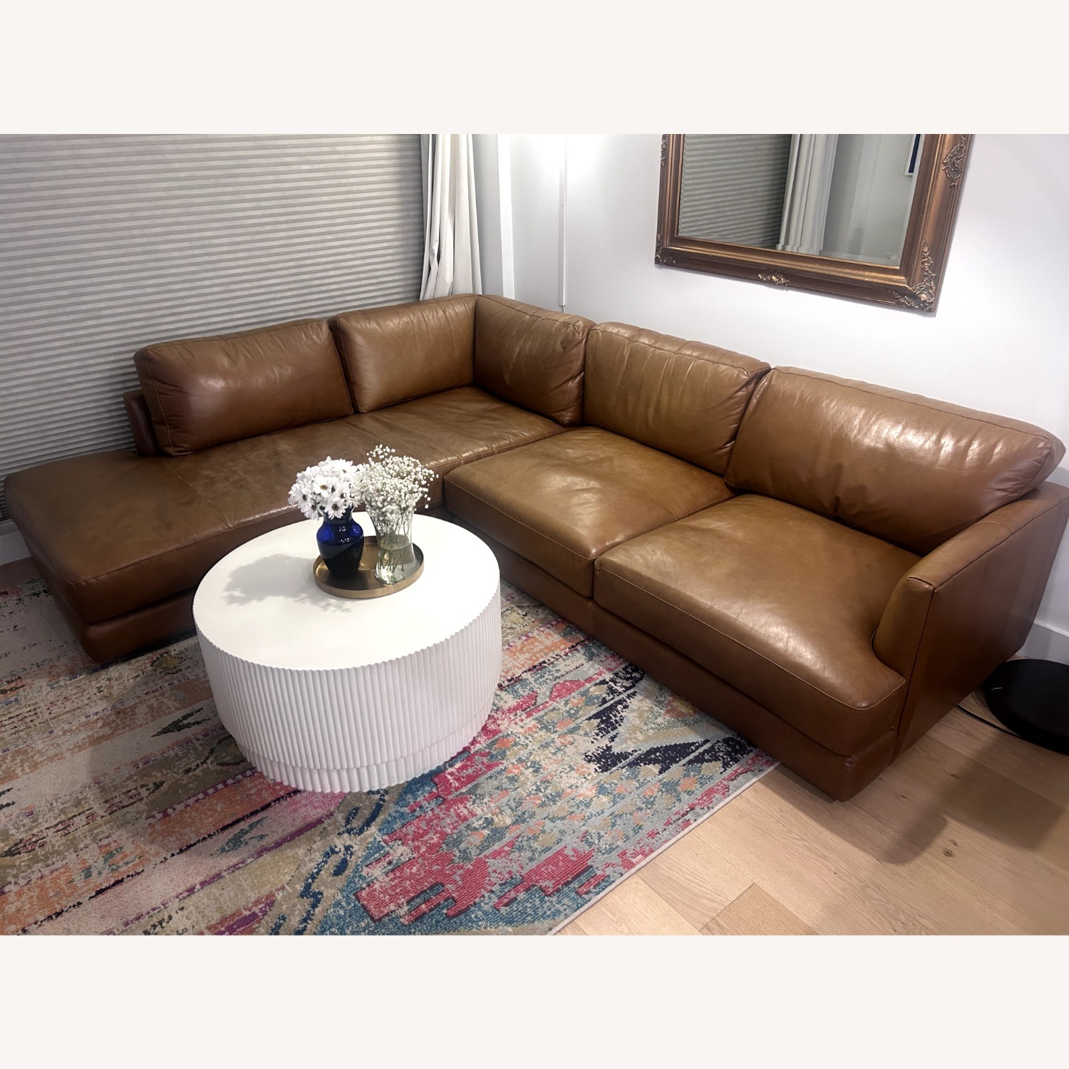 West Elm Light Brown Leather 2 Piece Sectional - image-2