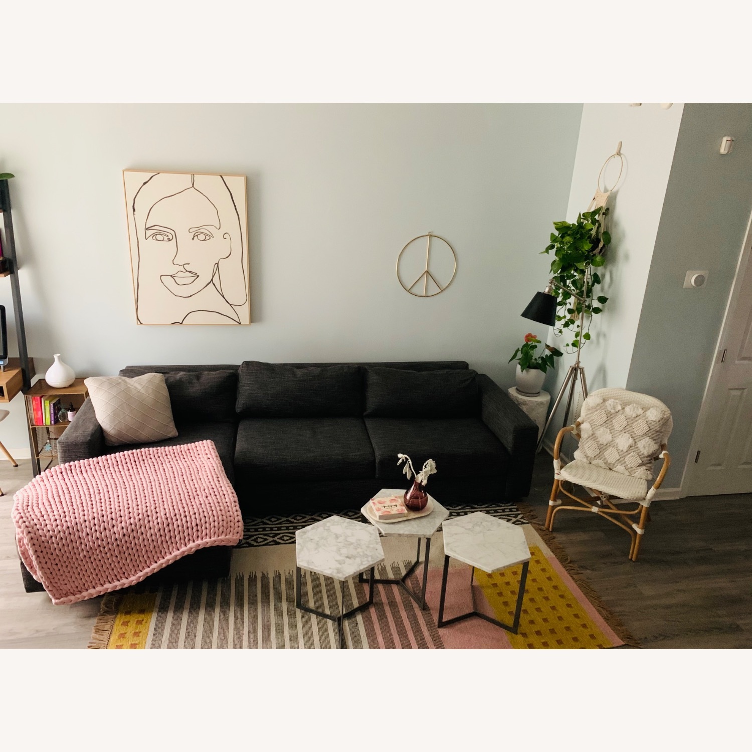 West Elm Hex White Marble Coffee Table - image-3