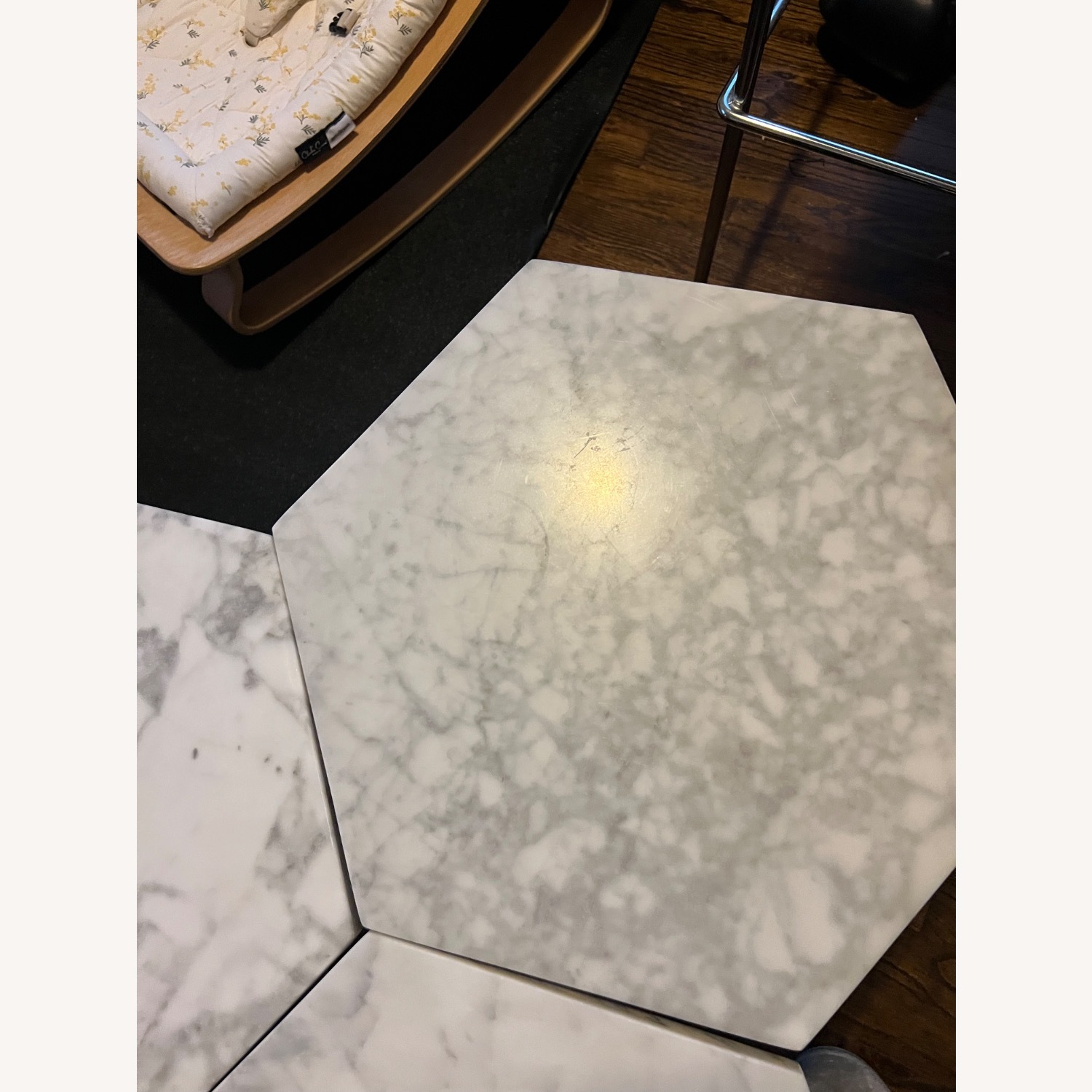West Elm Hex White Marble Coffee Table - image-5