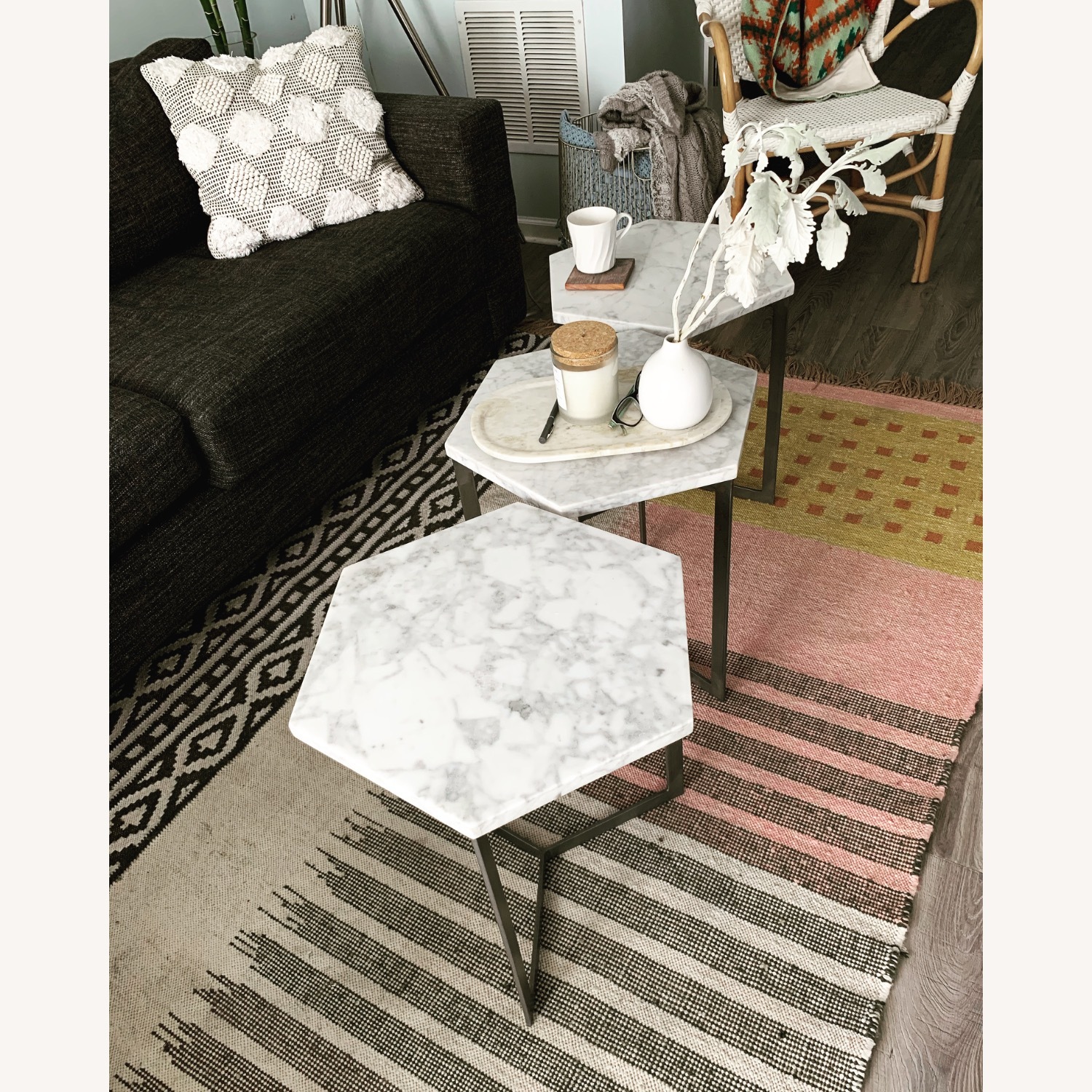 West Elm Hex White Marble Coffee Table - image-1