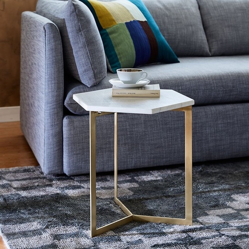 Used West Elm Hex White Marble Coffee Table for sale on AptDeco