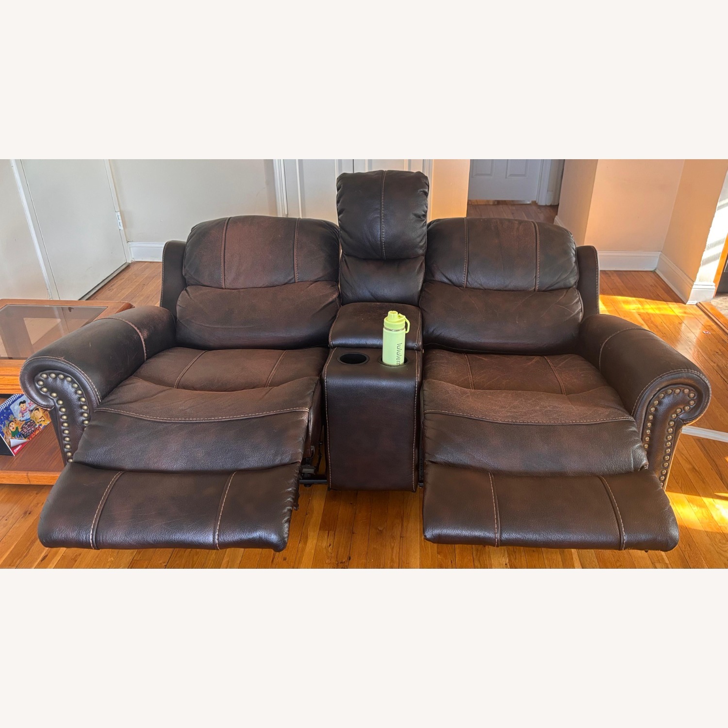 Dark Brown Leather 2 Seater Reclining Sofa  - image-2