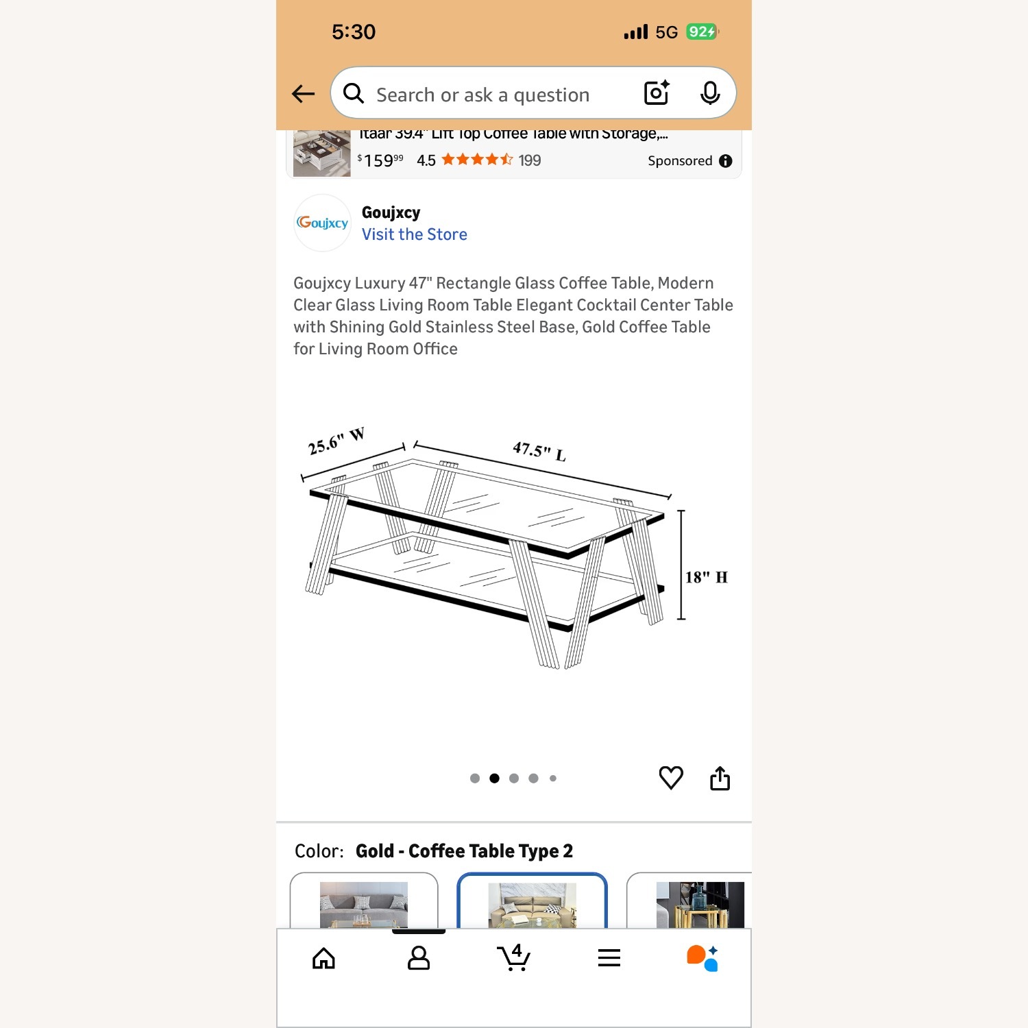 Amazon Golden Glass Coffee Table  - image-4