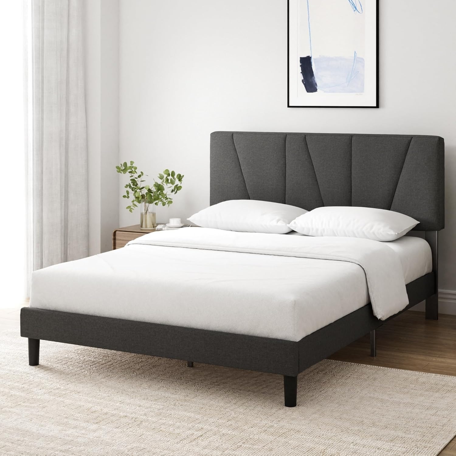 Dark Gray Fabric Queen Bed - image-2