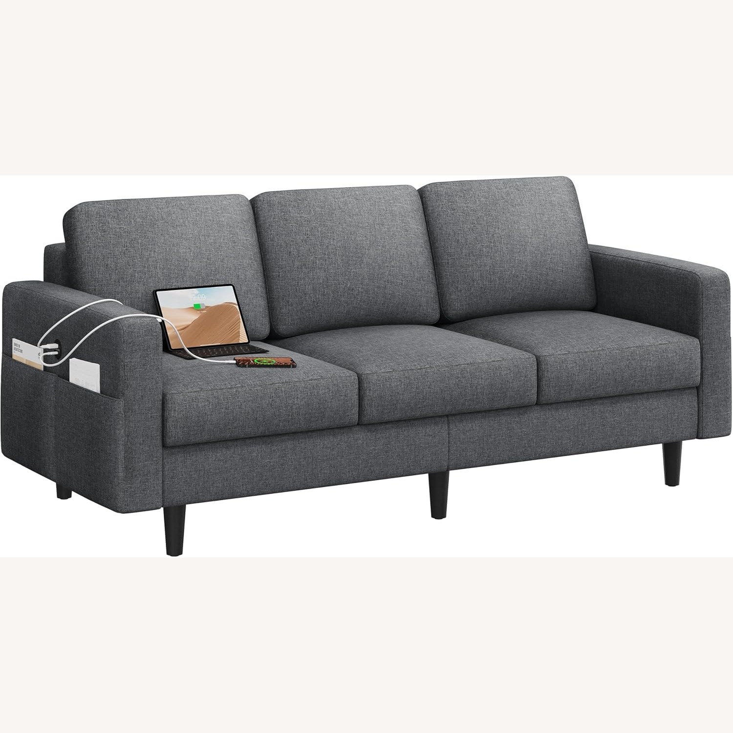 Amazon Dark Gray Fabric 3 Seater Sofa - image-1