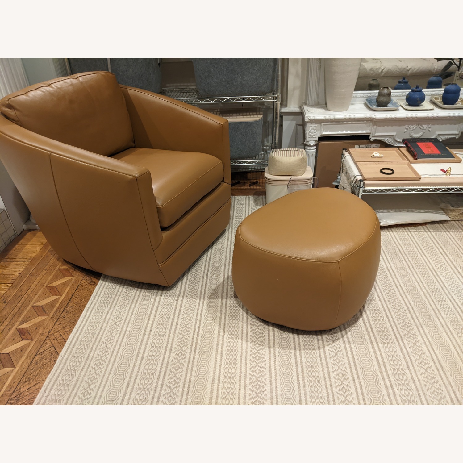 Room & Board Asher Light Brown Leather Ottoman - image-2