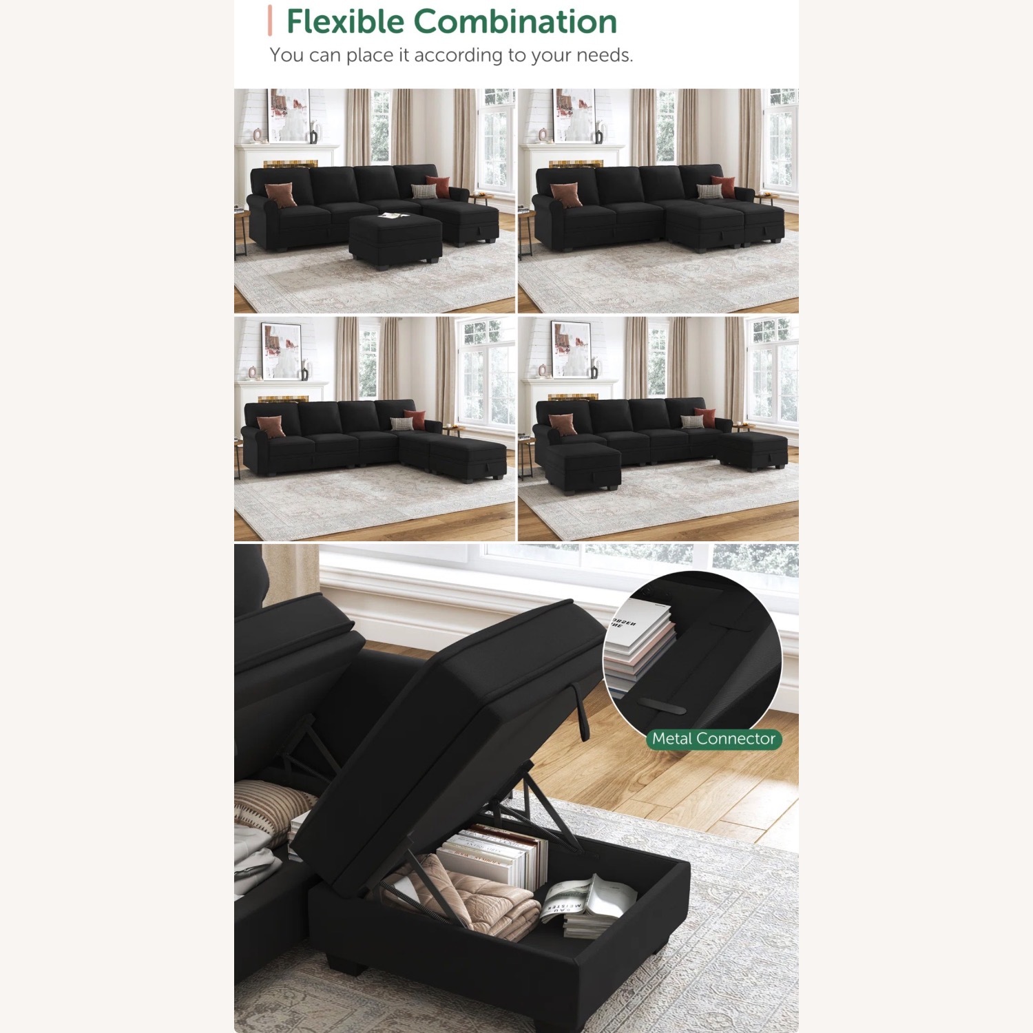 Wayfair Black Fabric 3+ Seater Sofa - image-3