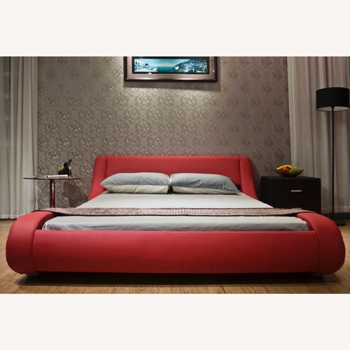 Used Red Faux Leather King Bed for sale on AptDeco