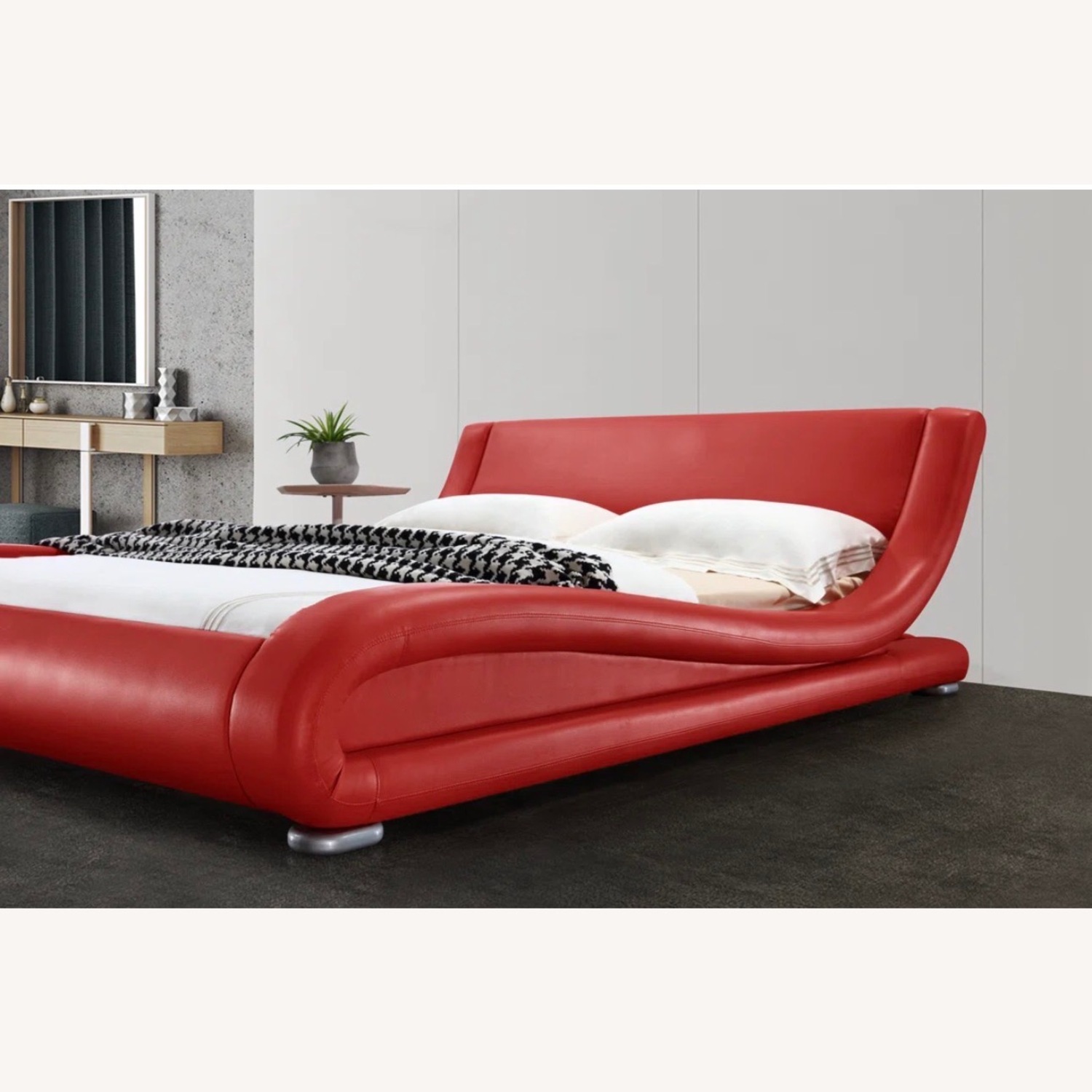Red Faux Leather King Bed - image-3