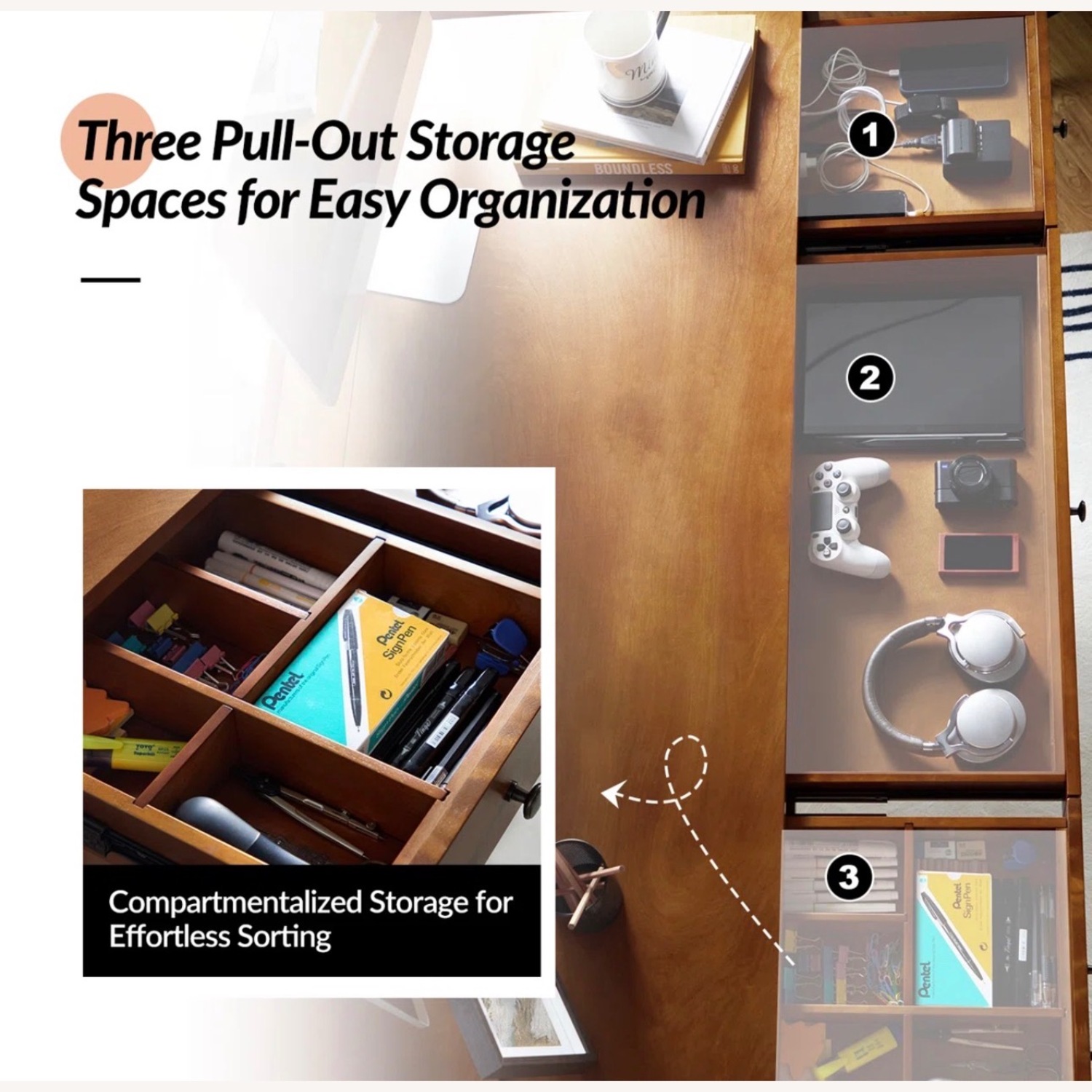 Wade Logan Mid Century Modern Walnut Wood Desk - image-5