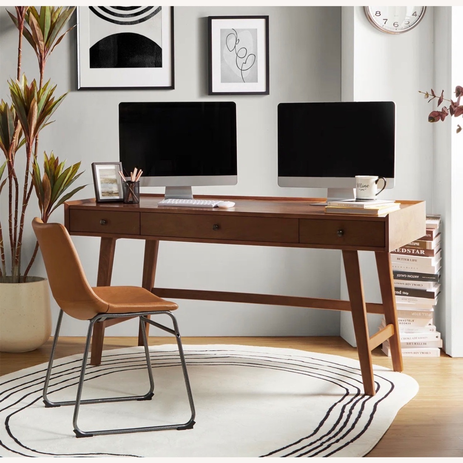 Wade Logan Mid Century Modern Walnut Wood Desk - image-2