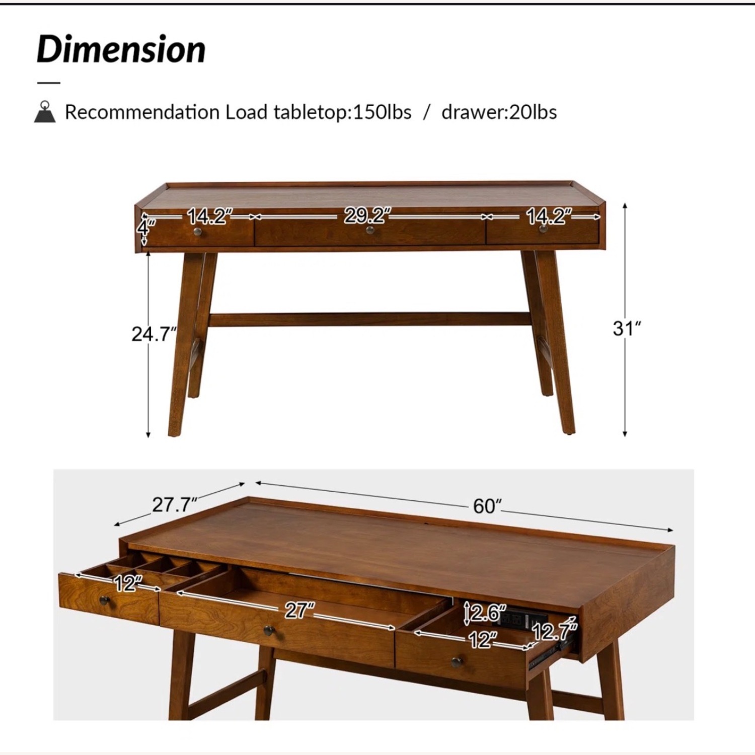 Wade Logan Mid Century Modern Walnut Wood Desk - image-3