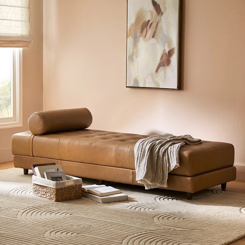 Used Article Sven 79" Tufted Leather Chaise Lounge - Charme Tan for sale on AptDeco