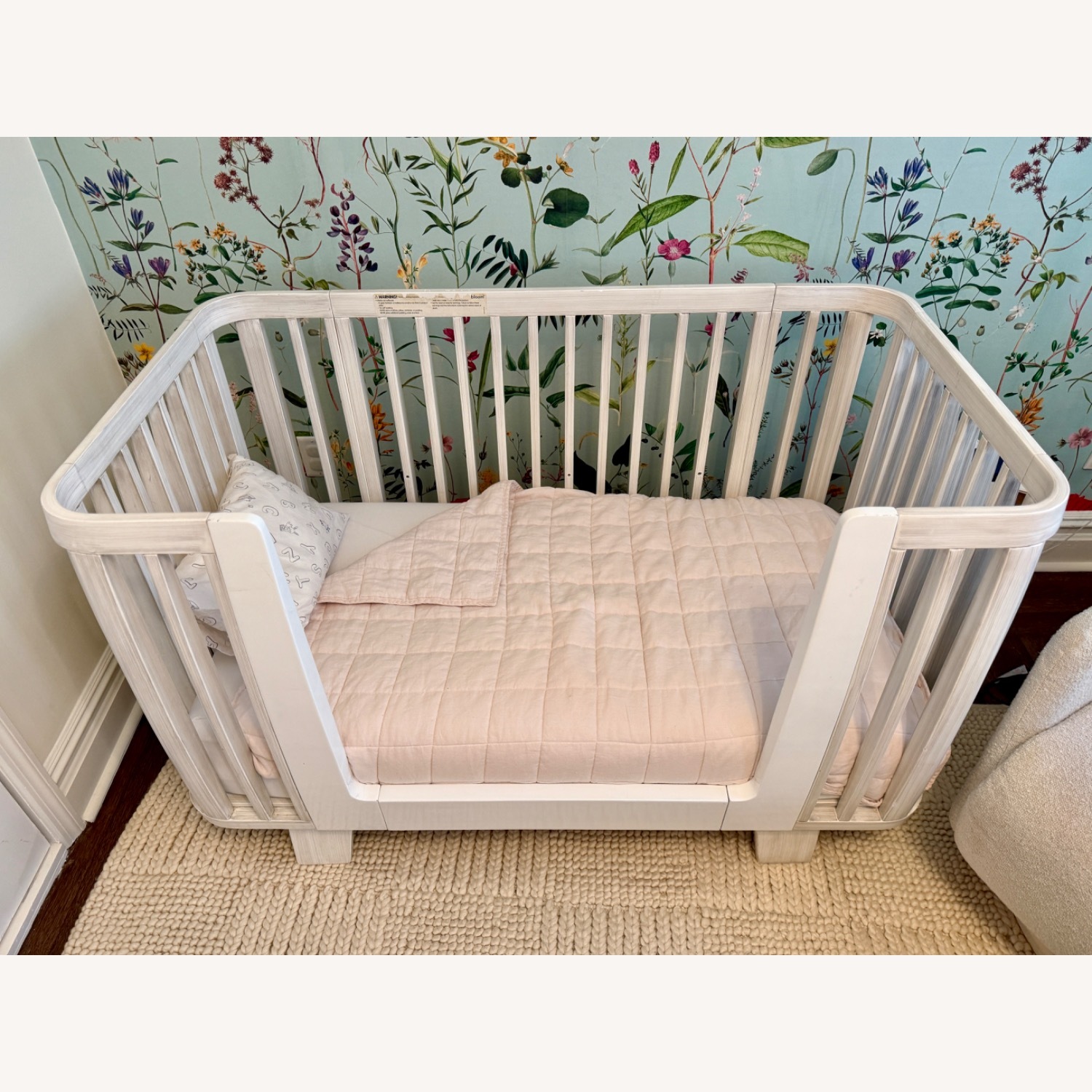 Bloom Baby Retro Crib (White Wash) + Toddler Rail - image-2