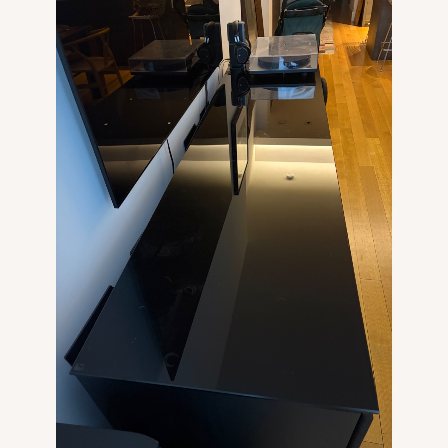 Black Wood and glass Media Storage - image-3