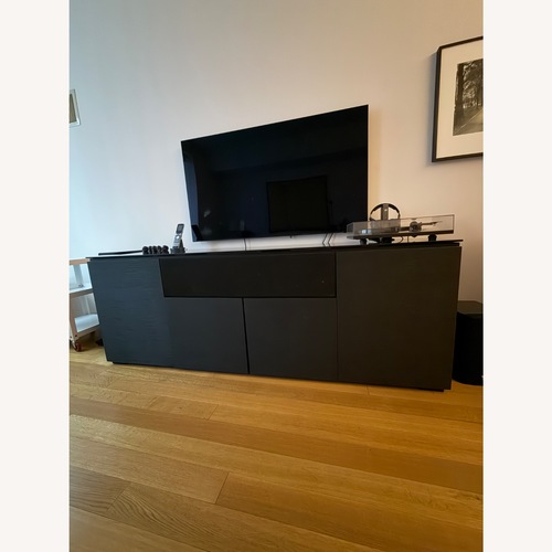 Used Black Wood and glass Media Storage for sale on AptDeco