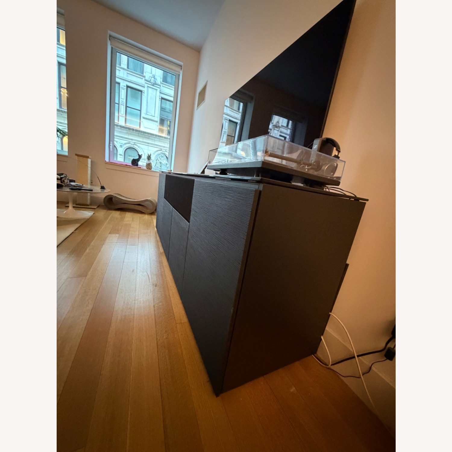 Black Wood and glass Media Storage - image-2