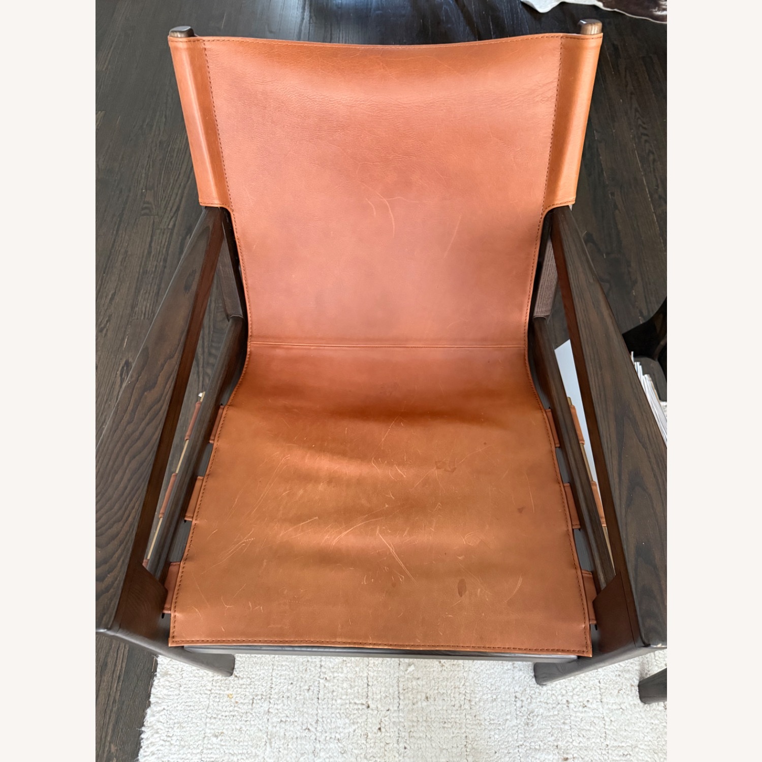 West Elm Felipe Dark Brown Leather Sling Chair - image-6